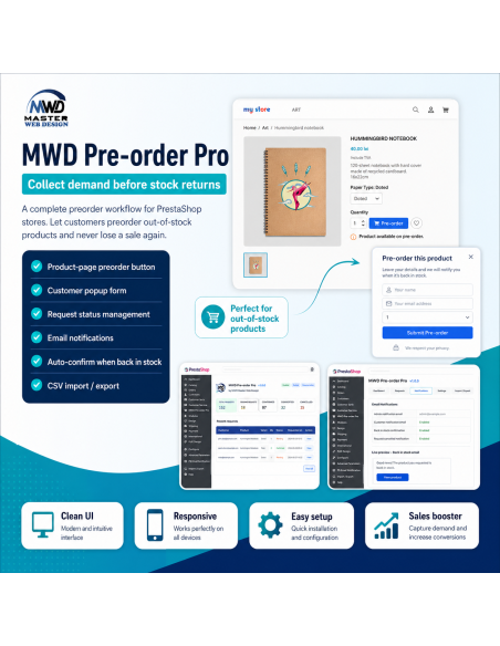 MWD Pre-order Pro – Modul precomenzi și notificare stoc pentru PrestaShop
