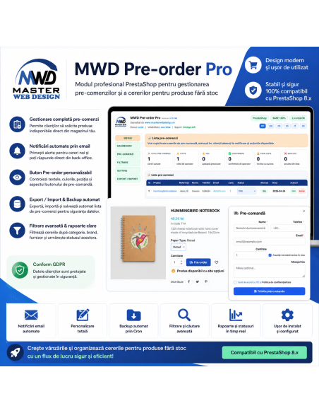 MWD Pre-order Pro – Modul precomenzi și notificare stoc pentru PrestaShop