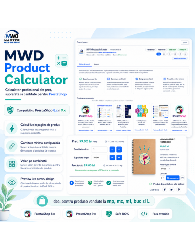 MWD Product Calculator pentru PrestaShop - Calculator live de pret, suprafata si cantitate pe pagina de produs