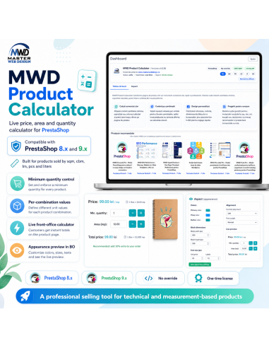 MWD Product Calculator for PrestaShop - live price, area and quantity calculator on the product page