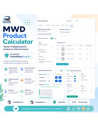 MWD Product Calculator for PrestaShop - live price, area and quantity calculator on the product page
