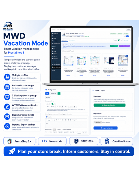 MWD Vacation Mode - Professional vacation management module for PrestaShop