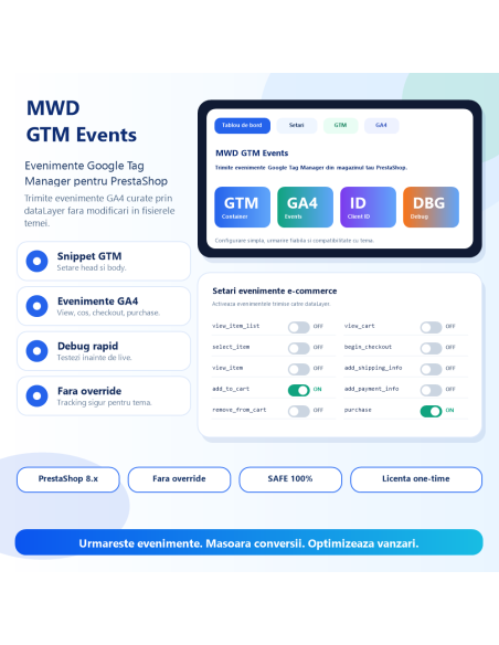 MWD GTM Events - Evenimente Google Tag Manager si GA4 pentru PrestaShop