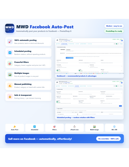 MWD Facebook Auto-Post - Postare automata produse pe Facebook PrestaShop