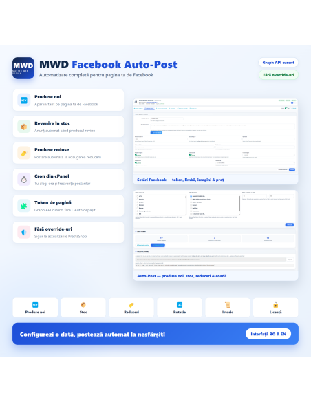 MWD Facebook Auto-Post - Postare automata produse pe Facebook PrestaShop