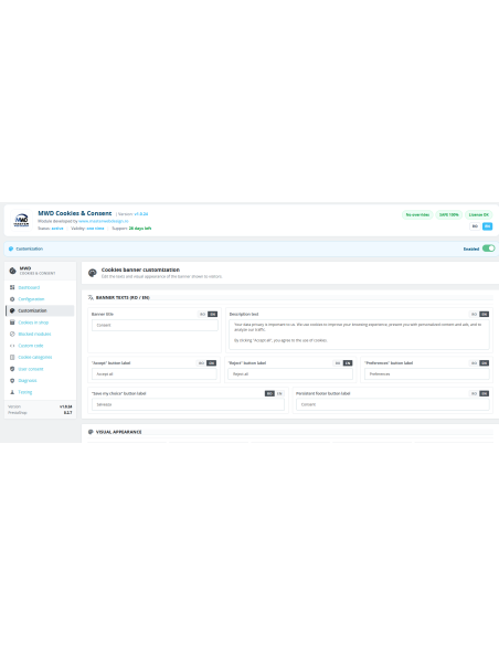 MWD Cookies & Consent - GDPR Cookie Banner + Google Consent Mode v2 for PrestaShop MWD Cookies & Consent - GDPR Cookie Banner + Google Consent Mode v2 for PrestaShop