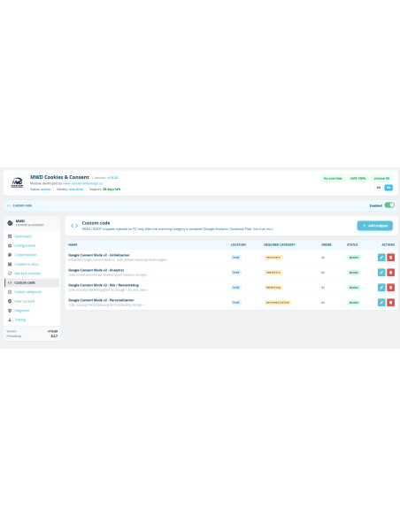 MWD Cookies & Consent - GDPR Cookie Banner + Google Consent Mode v2 for PrestaShop MWD Cookies & Consent - GDPR Cookie Banner + Google Consent Mode v2 for PrestaShop
