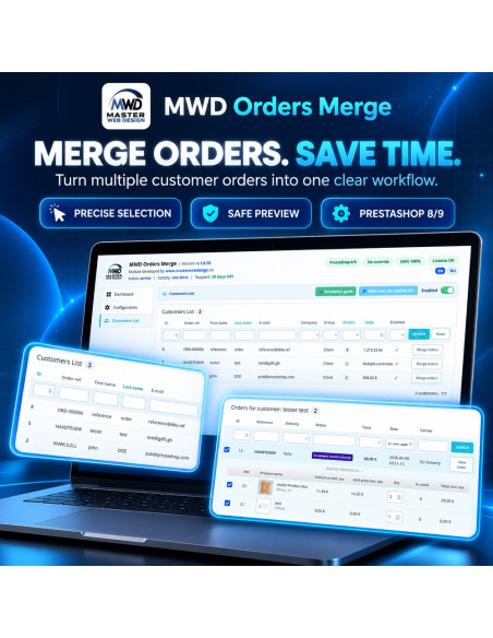 MWD Orders Merge PrestaShop - Comasare inteligenta a comenzilor clientilor intr-o singura comanda